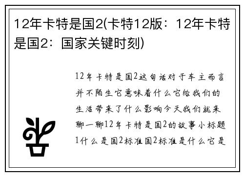 12年卡特是国2(卡特12版：12年卡特是国2：国家关键时刻)